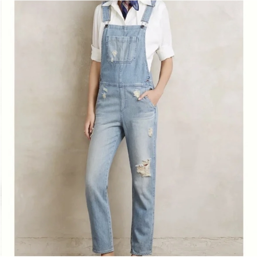 AG Adriano Goldschmied Distressed Denim Overalls Size 27